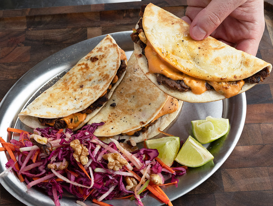 Black Bean Smash Burger Tacos With Homemade Burger Sauce & Cabbage Carrot Apple Walnut Slaw